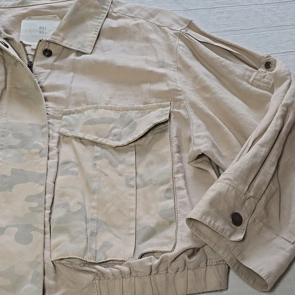 Hei Hei Anthropologie Ronan Camo Cropped Linen Jacket Women's Size S (3mm mark) - Picture 7 of 16